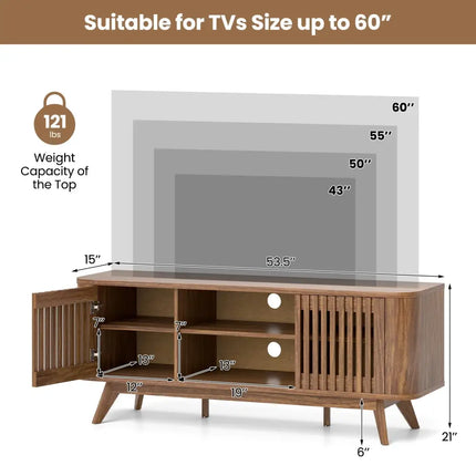 2-Door TV Stand for TVs up to 60 Inches with Adjustable Shelves-Walnut Costway