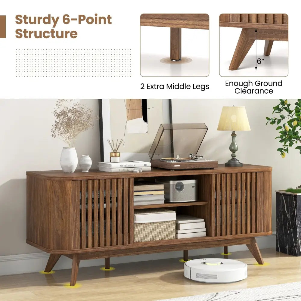 2-Door TV Stand for TVs up to 60 Inches with Adjustable Shelves-Walnut Costway