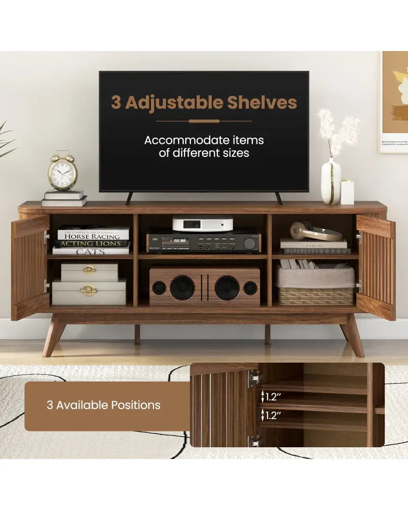 2-Door TV Stand for TVs up to 60 Inches with Adjustable Shelves-Walnut - Walnut - Entertainment Centers & TV Stands