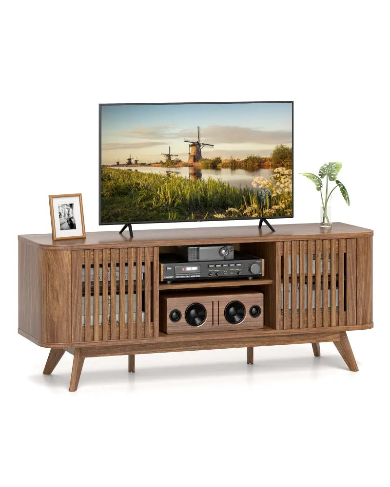 2-Door TV Stand for TVs up to 60 Inches with Adjustable Shelves-Walnut - Walnut - Entertainment Centers & TV Stands