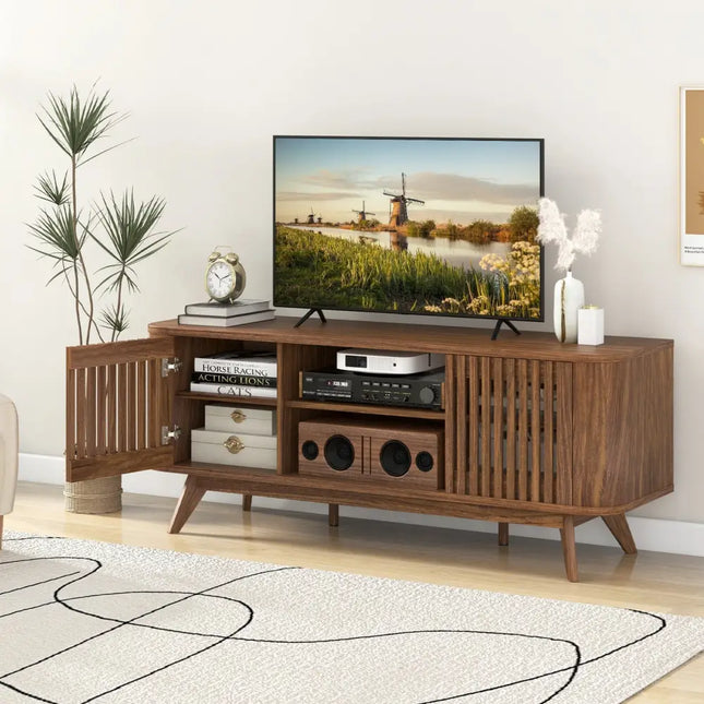 2-Door TV Stand for TVs up to 60 Inches with Adjustable Shelves-Walnut Costway