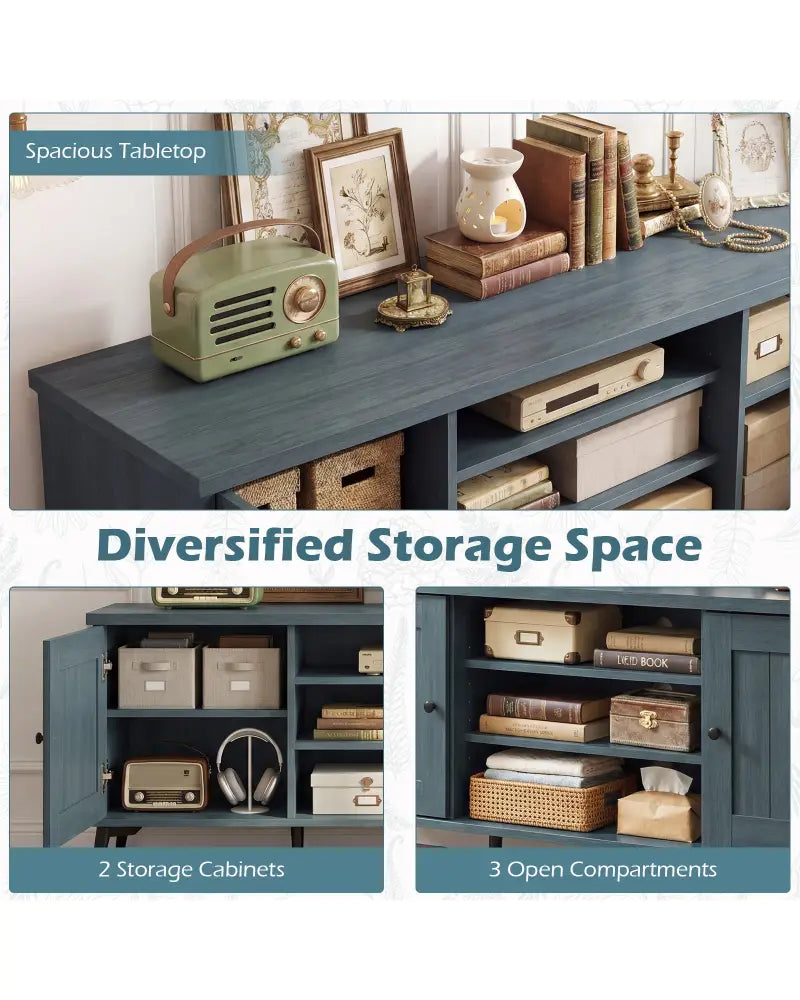 2-Door TV Stand for TVs up to 65 Inch Mid Century Modern Entertainment Center-Turquoise - Turquoise - Entertainment