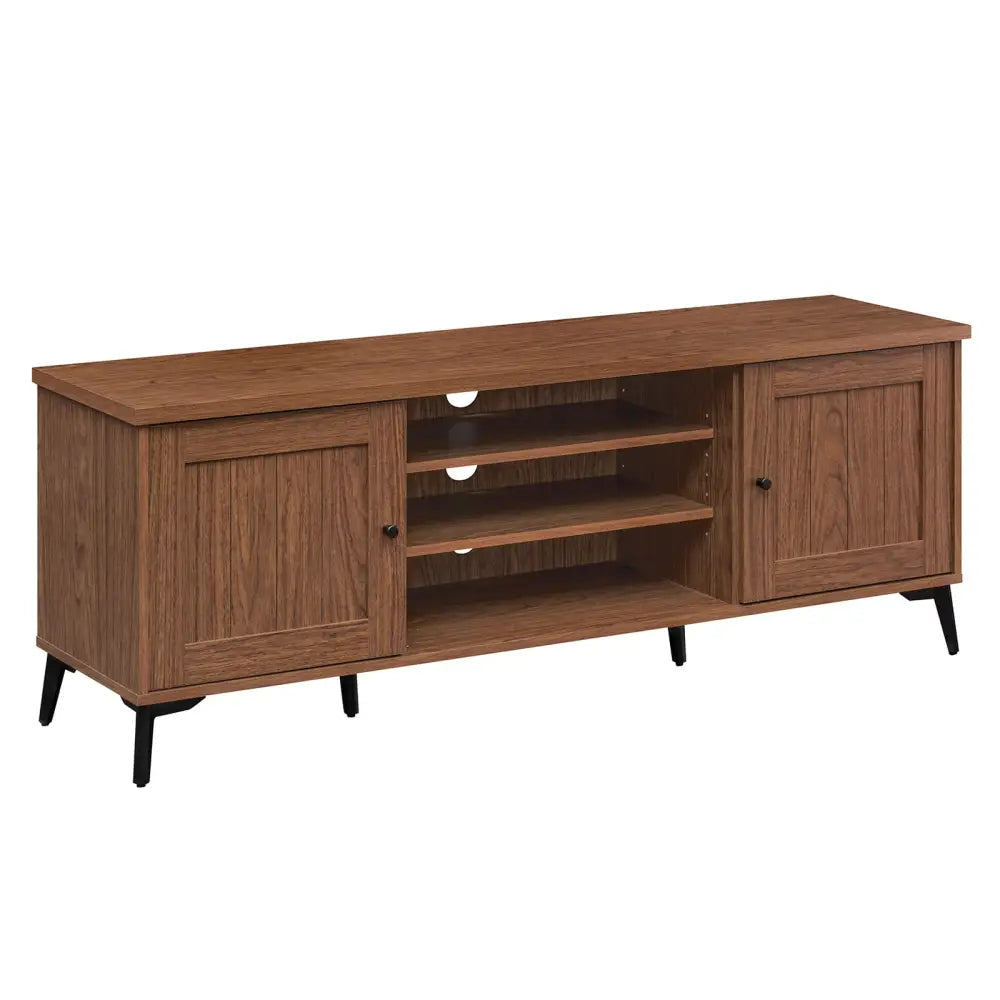 2-Door TV Stand for TVs up to 65 Inch Mid Century Modern Entertainment Center-Brown - Brown - Entertainment Centers &