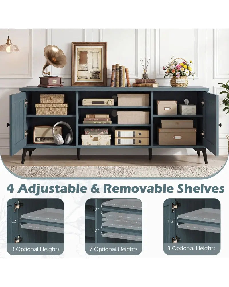 2-Door TV Stand for TVs up to 65 Inch Mid Century Modern Entertainment Center-Turquoise - Turquoise - Entertainment
