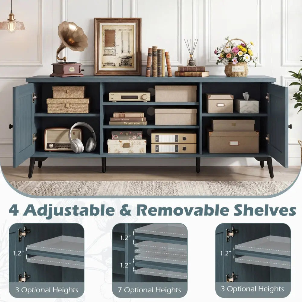 2-Door TV Stand for TVs up to 65 Inch Mid Century Modern Entertainment Center-Turquoise - Turquoise - Entertainment