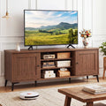 2-Door TV Stand for TVs up to 65 Inch Mid Century Modern Entertainment Center-Brown - Brown - Entertainment Centers &