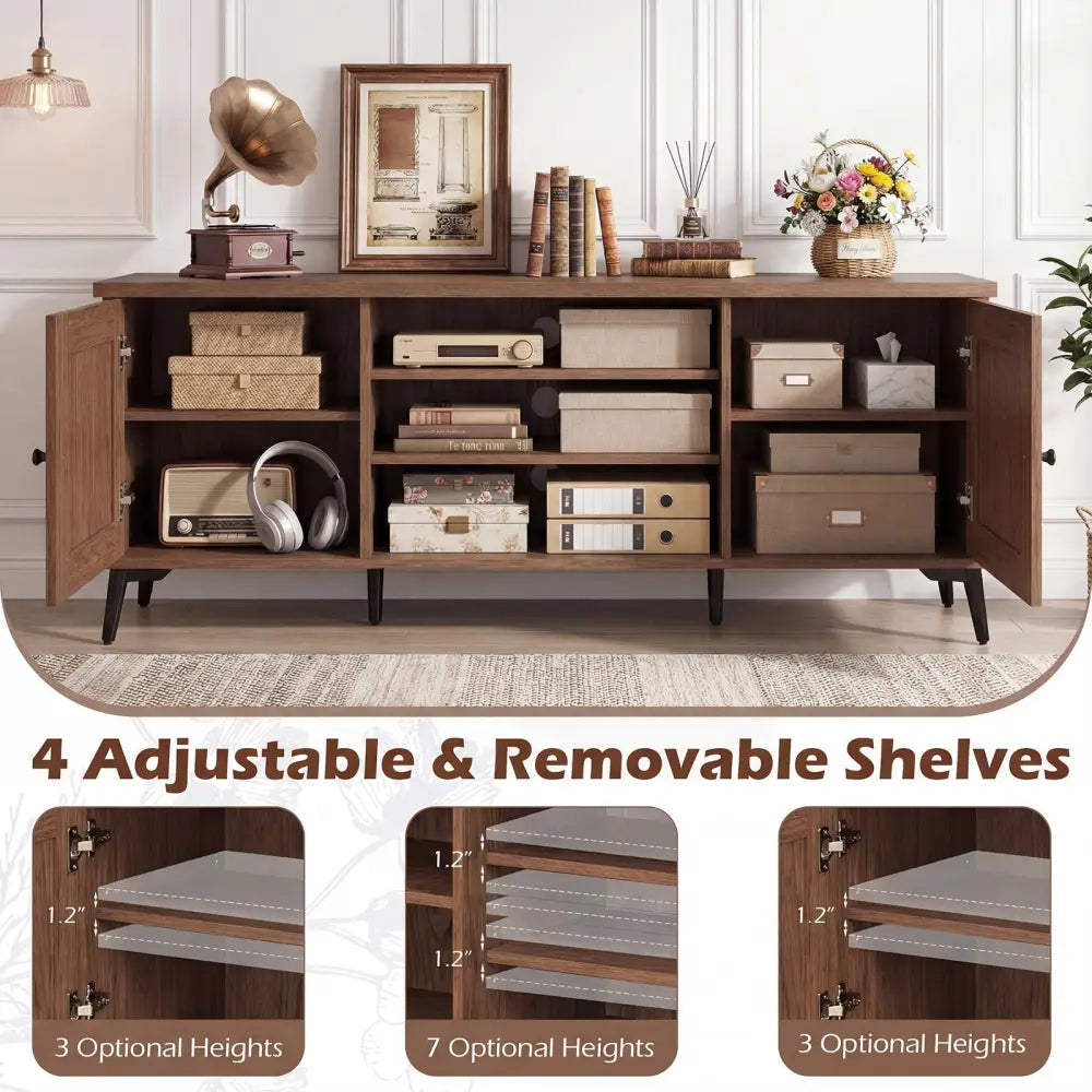 2-Door TV Stand for TVs up to 65 Inch Mid Century Modern Entertainment Center-Brown - Brown - Entertainment Centers &