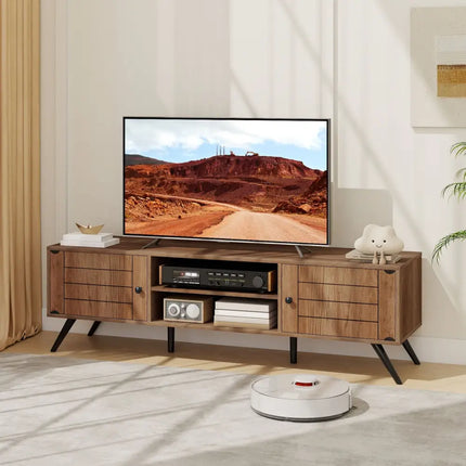 2-Door TV Stand for TVs up to 65 Inch with Open Shelves-Oak Costway