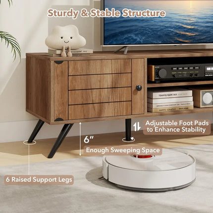 2-Door TV Stand for TVs up to 65 Inch with Open Shelves-Oak Costway