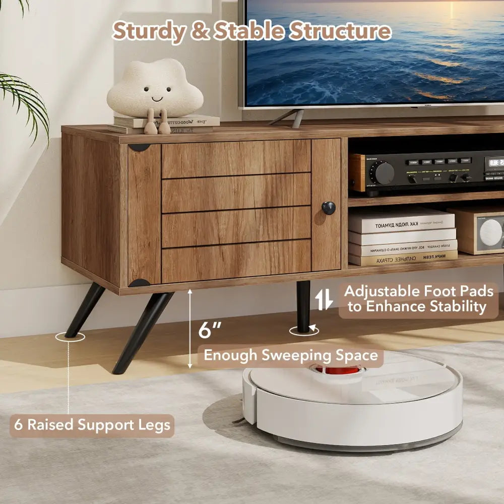 2-Door TV Stand for TVs up to 65 Inch with Open Shelves-Oak Costway