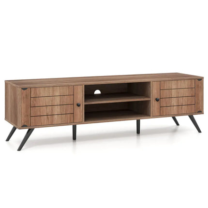 2-Door TV Stand for TVs up to 65 Inch with Open Shelves-Oak Costway
