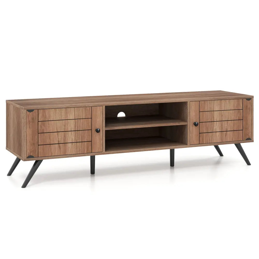 2-Door TV Stand for TVs up to 65 Inch with Open Shelves-Oak Costway