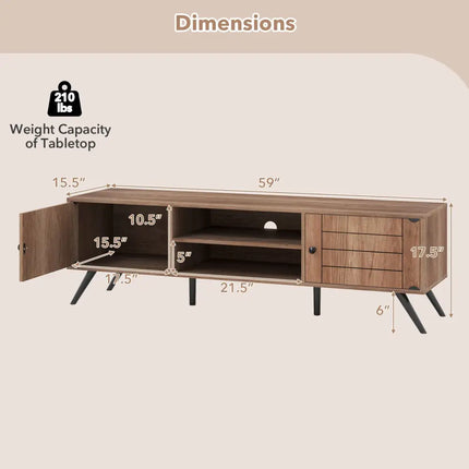 2-Door TV Stand for TVs up to 65 Inch with Open Shelves-Oak Costway