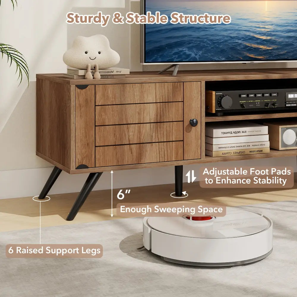 2-Door TV Stand for TVs up to 65 Inch with Open Shelves-Oak - Oak - Entertainment Centers & TV Stands