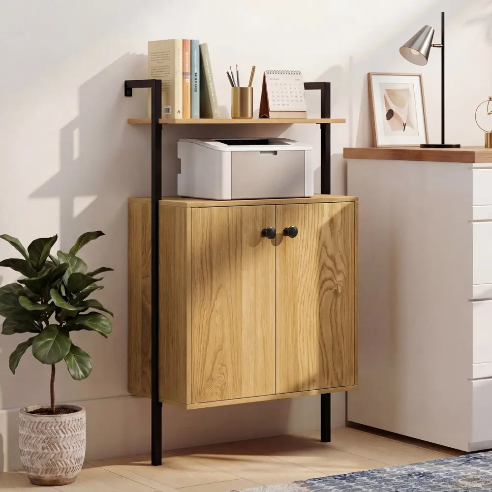 2-Door Wall Mount Bookshelf with Storage Cabinet-Natural - Natural - Bookcases