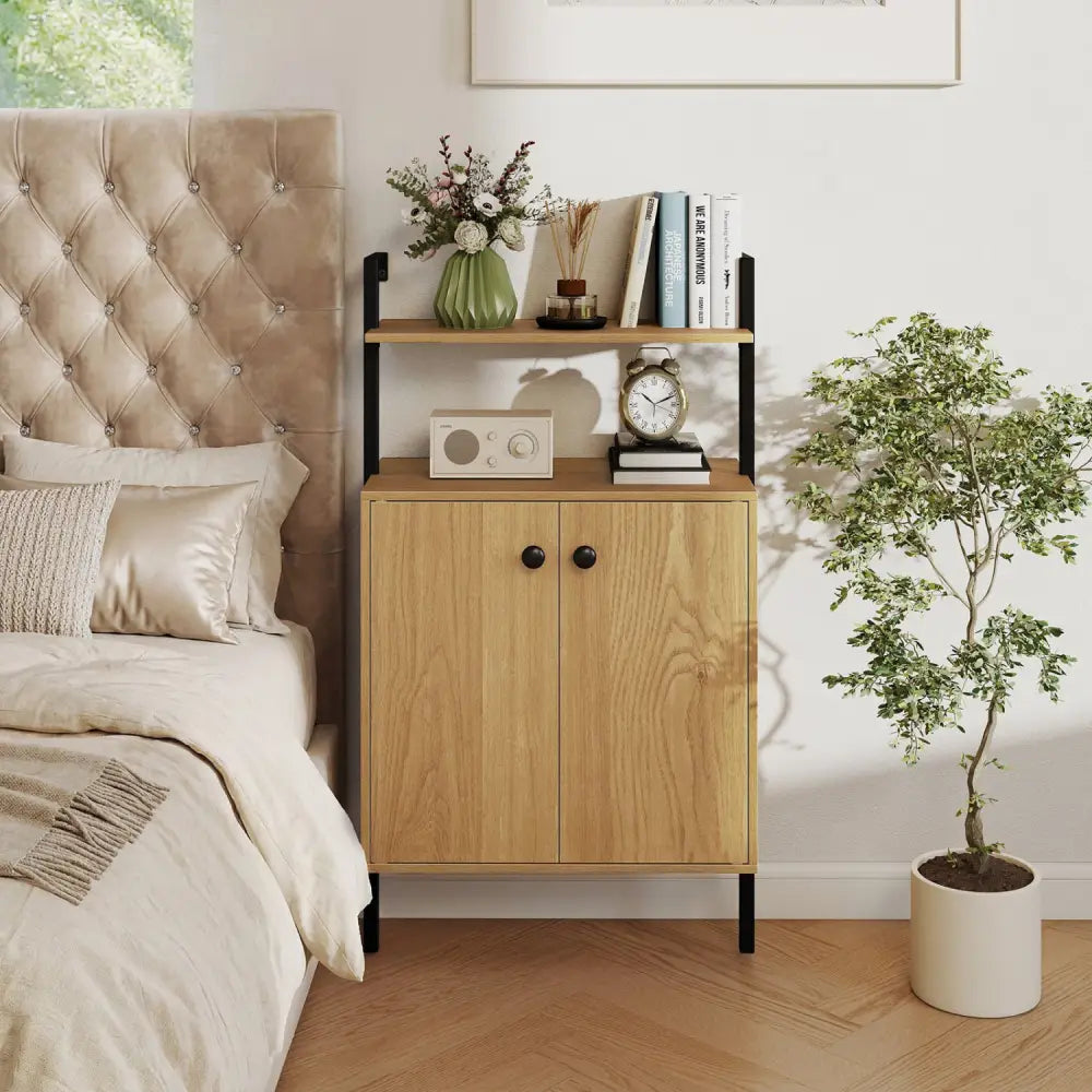 2-Door Wall Mount Bookshelf with Storage Cabinet-Natural - Natural - Bookcases