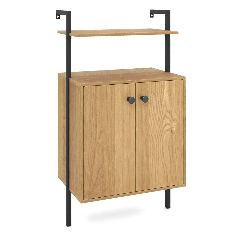 2-Door Wall Mount Bookshelf with Storage Cabinet-Natural - Natural - Bookcases