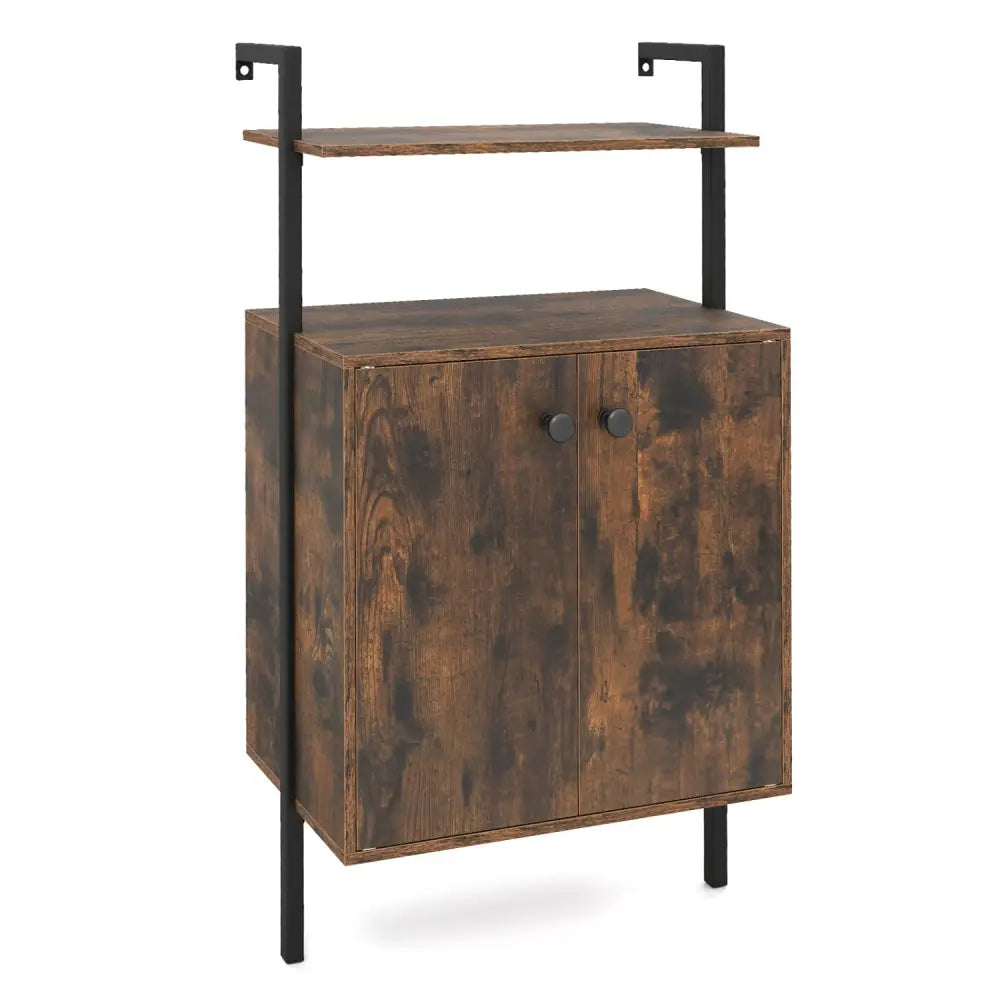 2-Door Wall Mount Bookshelf with Storage Cabinet-Rustic Brown - Rustic Brown - Bookcases