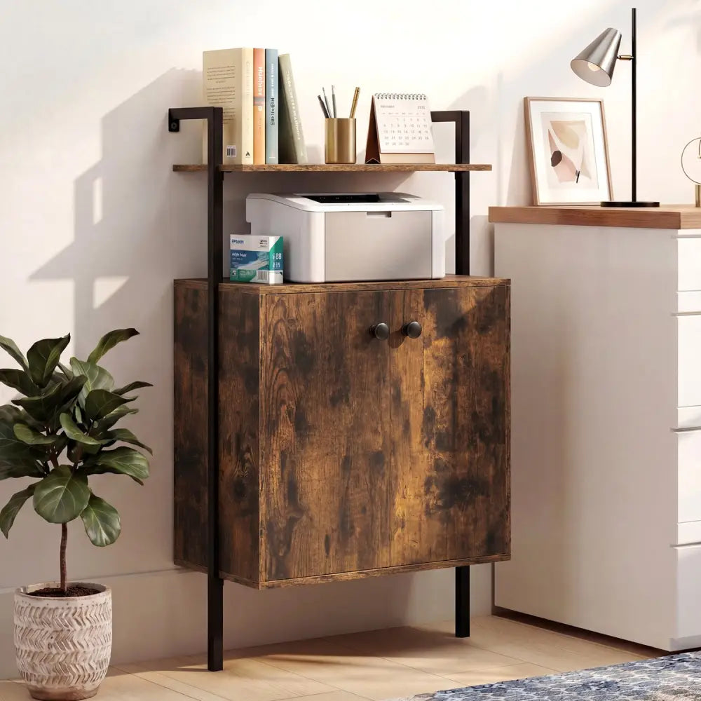 2-Door Wall Mount Bookshelf with Storage Cabinet-Rustic Brown - Rustic Brown - Bookcases