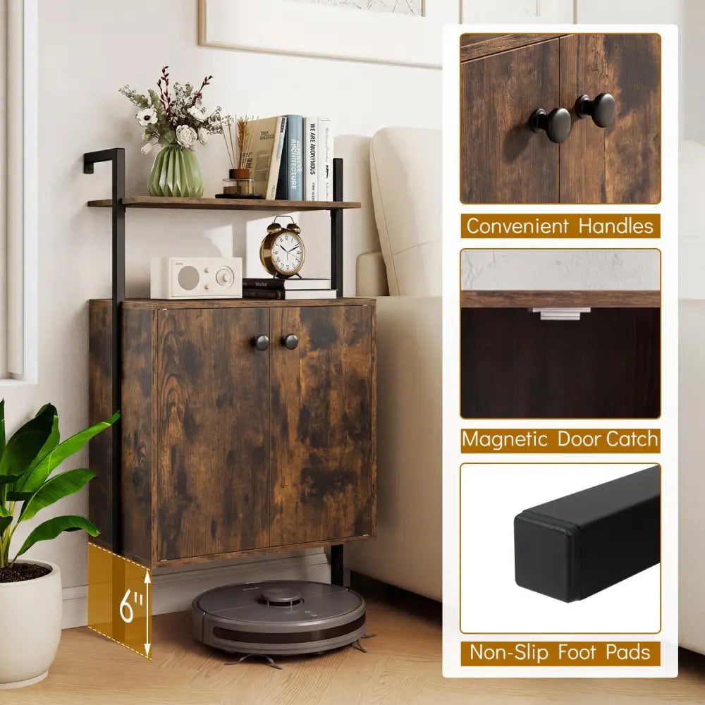 2-Door Wall Mount Bookshelf with Storage Cabinet-Rustic Brown - Rustic Brown - Bookcases
