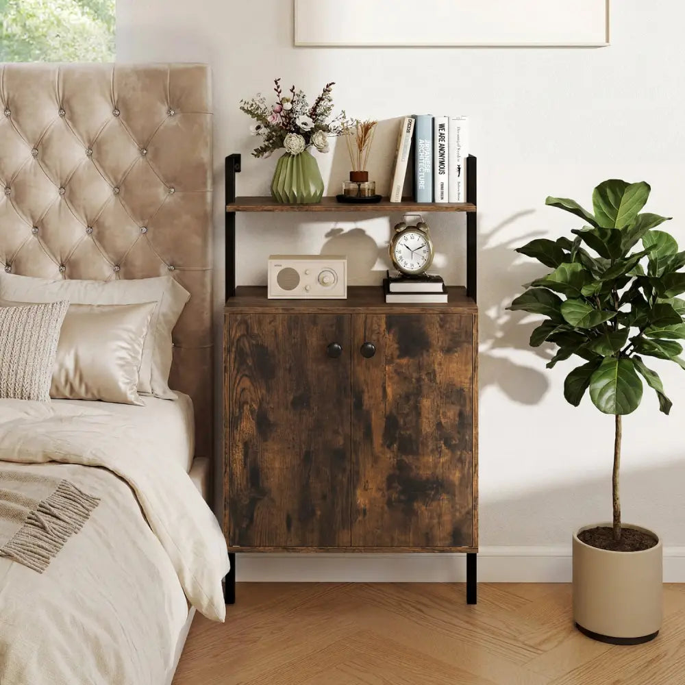 2-Door Wall Mount Bookshelf with Storage Cabinet-Rustic Brown - Rustic Brown - Bookcases