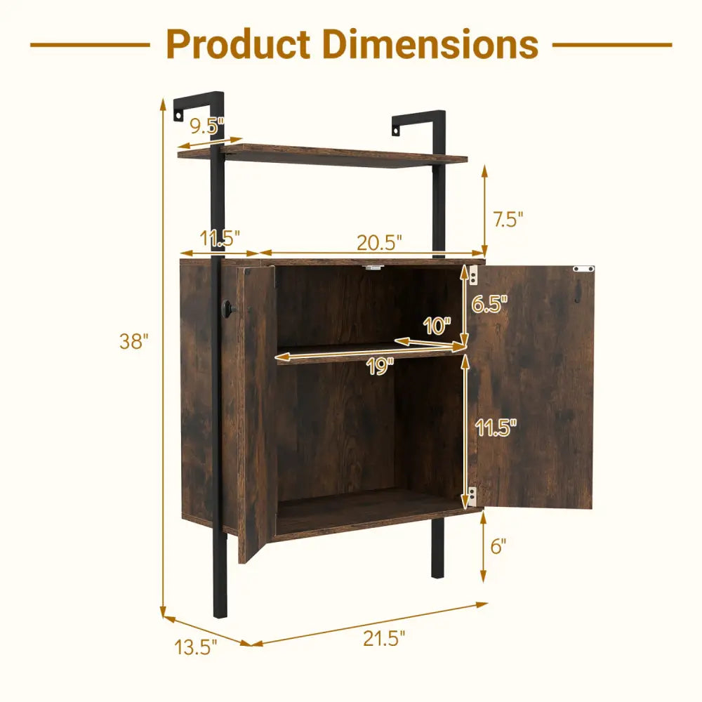 2-Door Wall Mount Bookshelf with Storage Cabinet-Rustic Brown - Rustic Brown - Bookcases