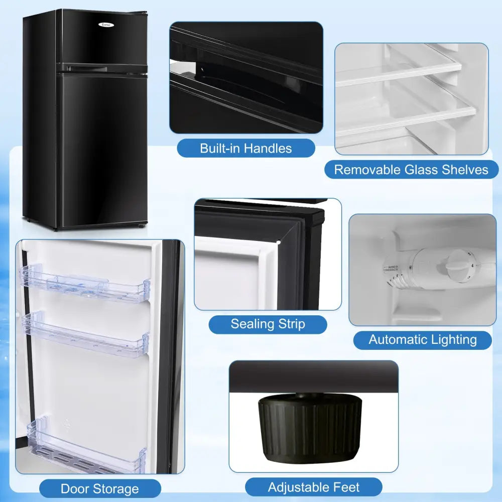 2 Doors Cold-rolled Sheet Compact Refrigerator-Black - Black - Refrigerators