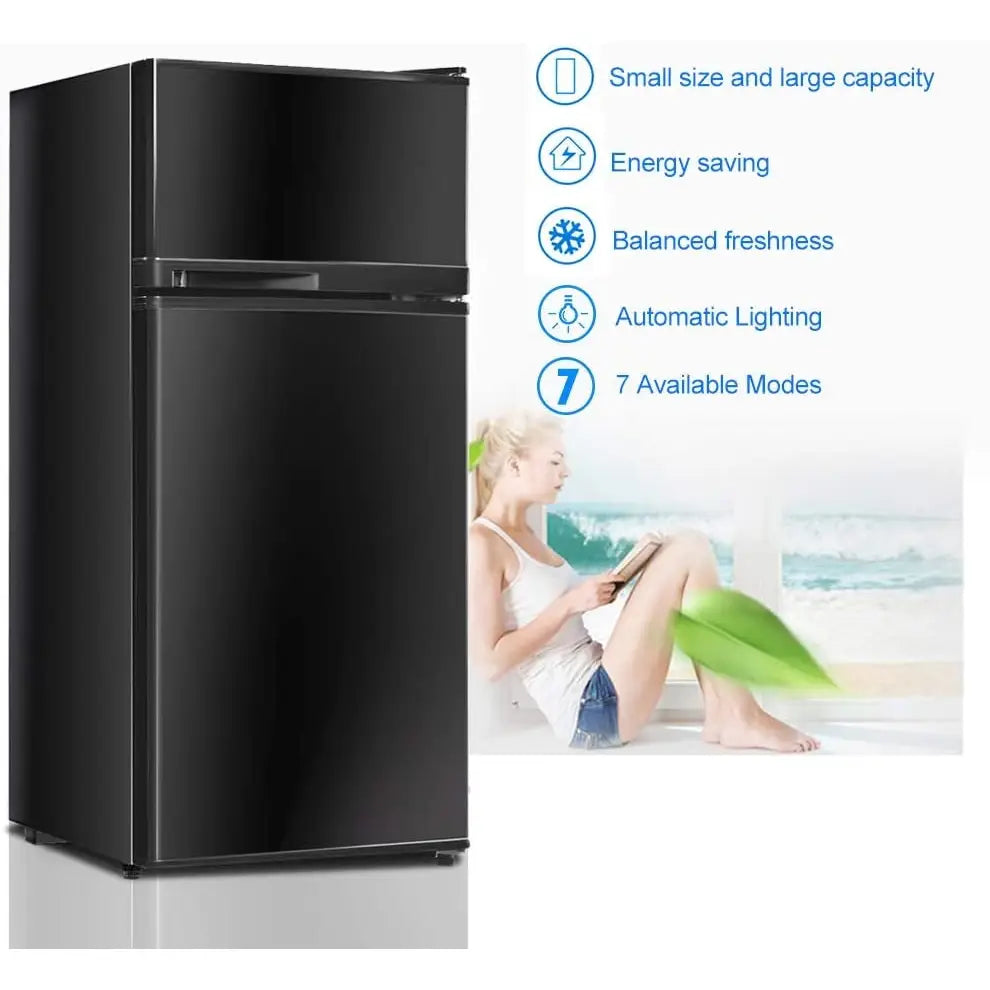 2 Doors Cold-rolled Sheet Compact Refrigerator-Black - Black - Refrigerators