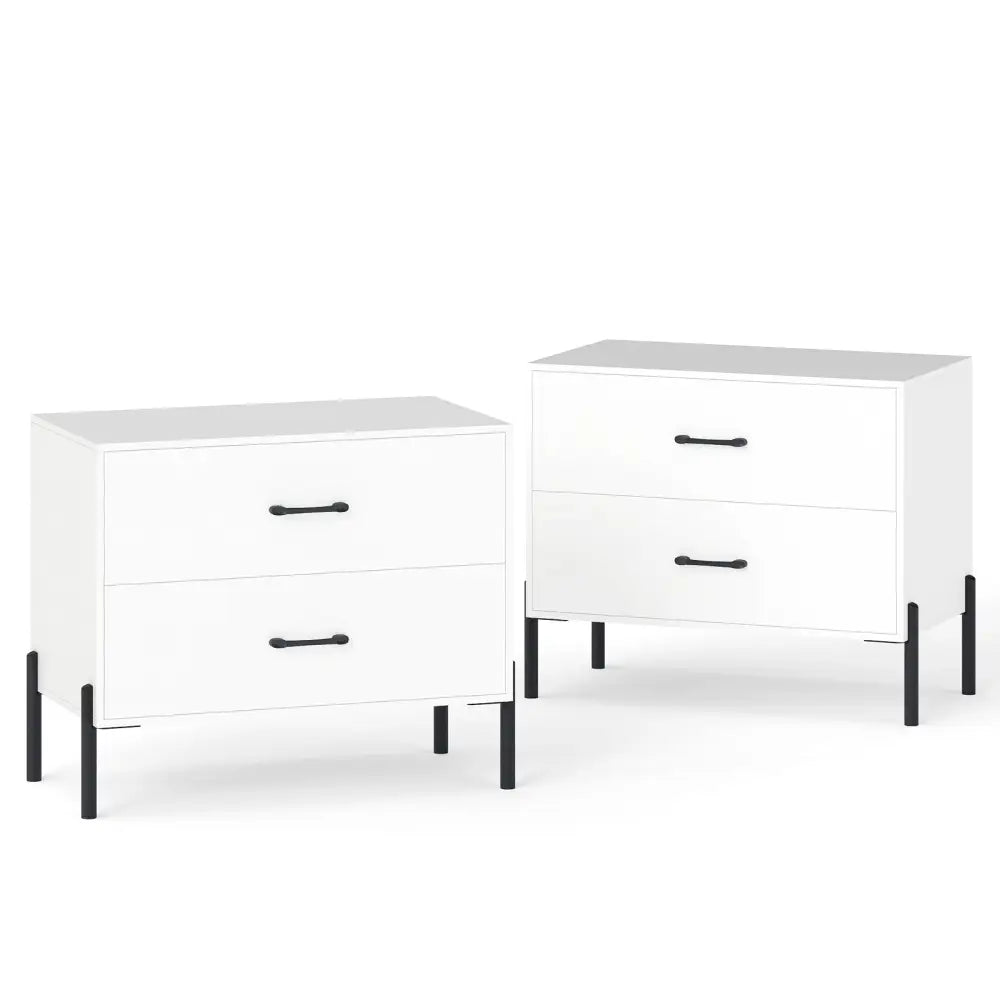 2-Drawer Dresser Modern Wooden Nightstand Set of 2-White Costway