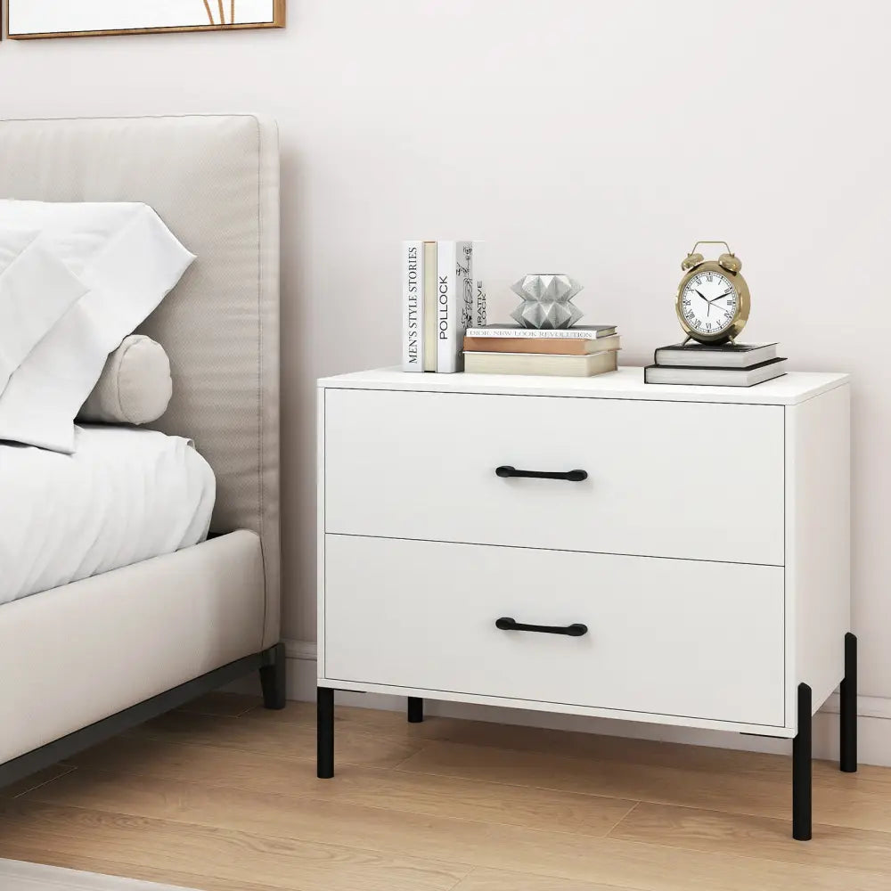 2-Drawer Dresser Modern Wooden Nightstand Set of 2-White Costway