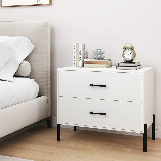 2-Drawer Dresser Modern Wooden Nightstand Set of 2-White Costway