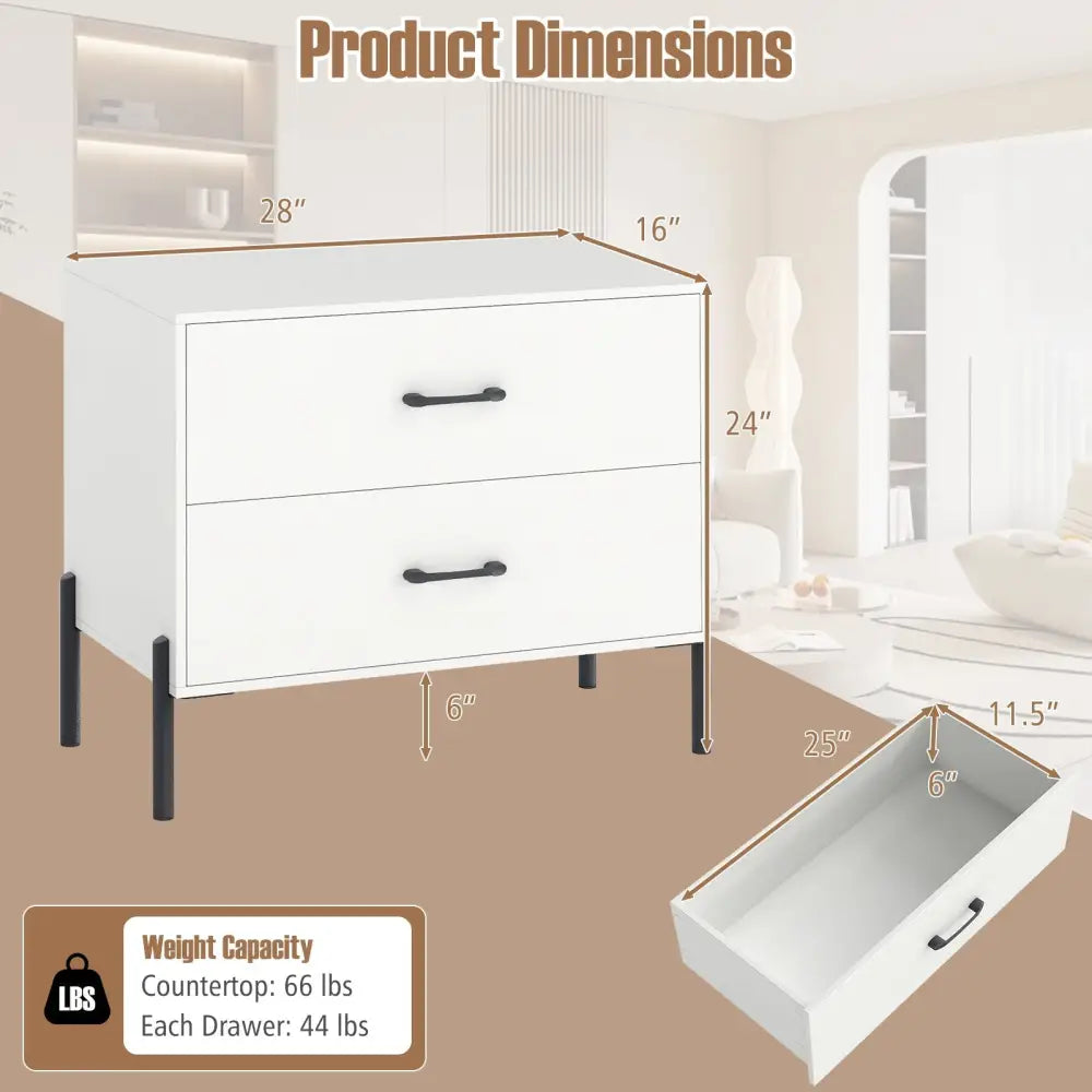 2-Drawer Dresser Modern Wooden Nightstand Set of 2-White Costway