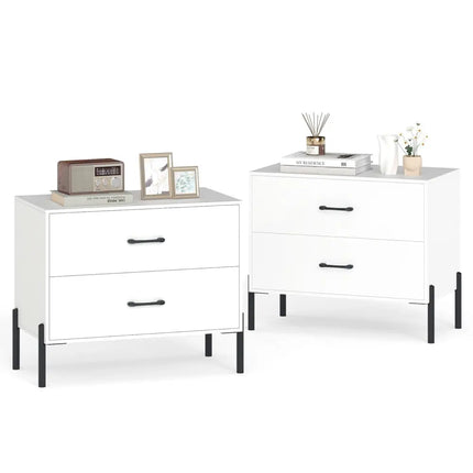 2-Drawer Dresser Modern Wooden Nightstand Set of 2-White Costway