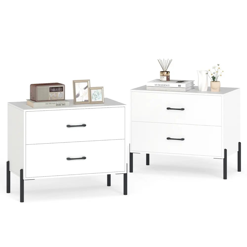2-Drawer Dresser Modern Wooden Nightstand Set of 2-White Costway