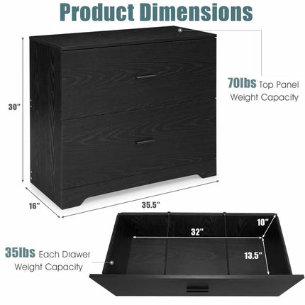 2-Drawer Lateral File Cabinet with Adjustable Bars for Home and Office-Black Costway