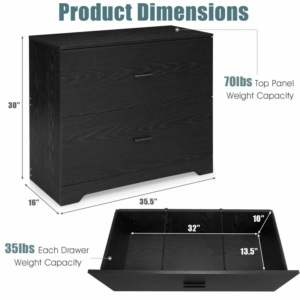 2-Drawer Lateral File Cabinet with Adjustable Bars for Home and Office-Black Costway