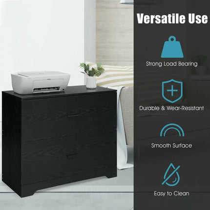 2-Drawer Lateral File Cabinet with Adjustable Bars for Home and Office-Black Costway
