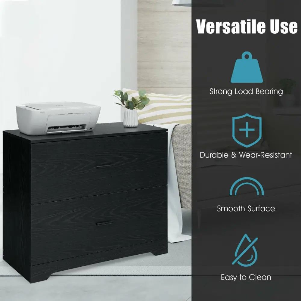 2-Drawer Lateral File Cabinet with Adjustable Bars for Home and Office-Black Costway