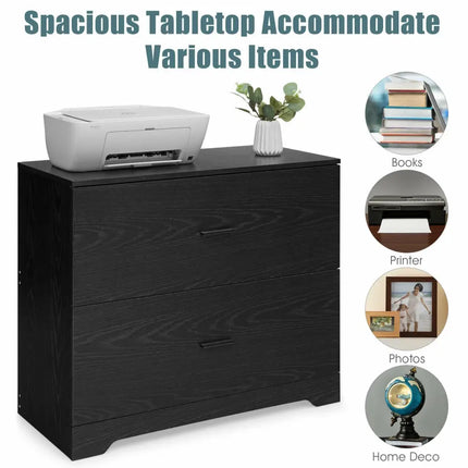 2-Drawer Lateral File Cabinet with Adjustable Bars for Home and Office-Black Costway