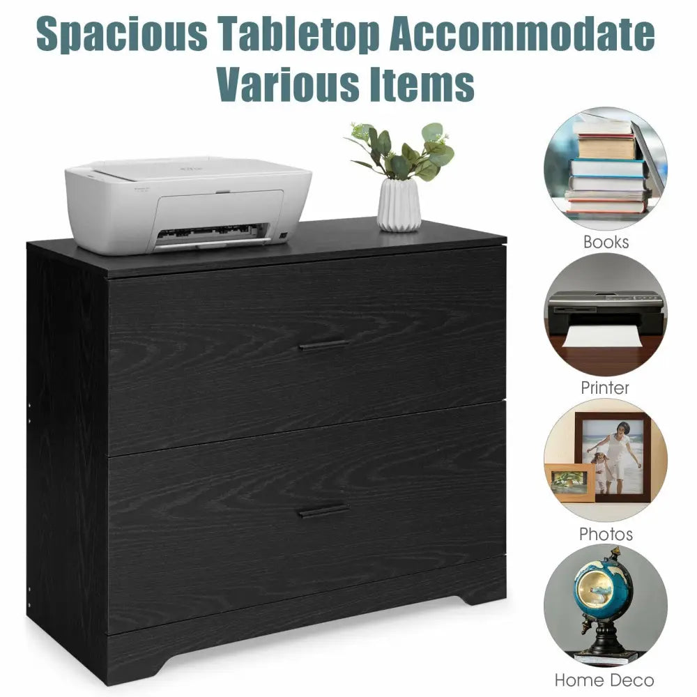 2-Drawer Lateral File Cabinet with Adjustable Bars for Home and Office-Black Costway