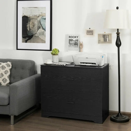 2-Drawer Lateral File Cabinet with Adjustable Bars for Home and Office-Black Costway