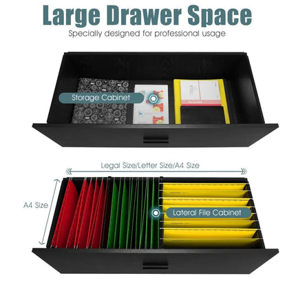 2-Drawer Lateral File Cabinet with Adjustable Bars for Home and Office-Black Costway