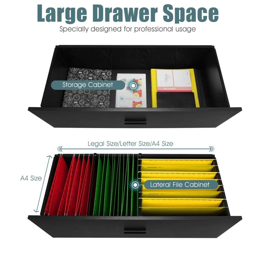 2-Drawer Lateral File Cabinet with Adjustable Bars for Home and Office-Black Costway