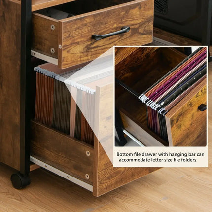 2 Drawer Mobile File Cabinet Printer Stand with Open Shelf for Letter Size-Rustic Brown Costway