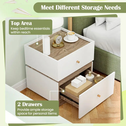 2-Drawer Modern Nightstand with Storage for Living Room Bedroom Costway