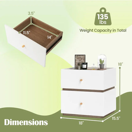 2-Drawer Modern Nightstand with Storage for Living Room Bedroom Costway
