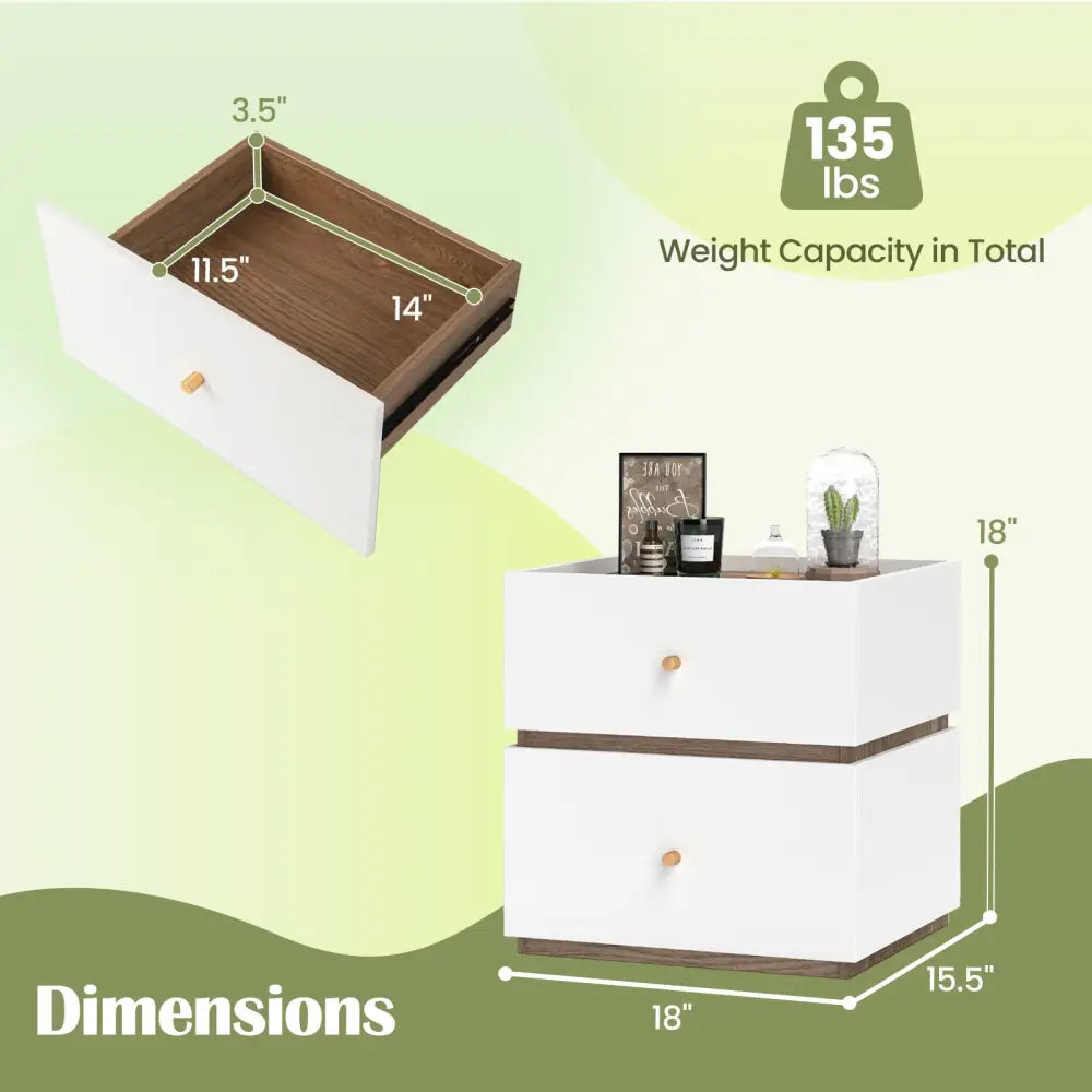 2-Drawer Modern Nightstand with Storage for Living Room Bedroom Costway