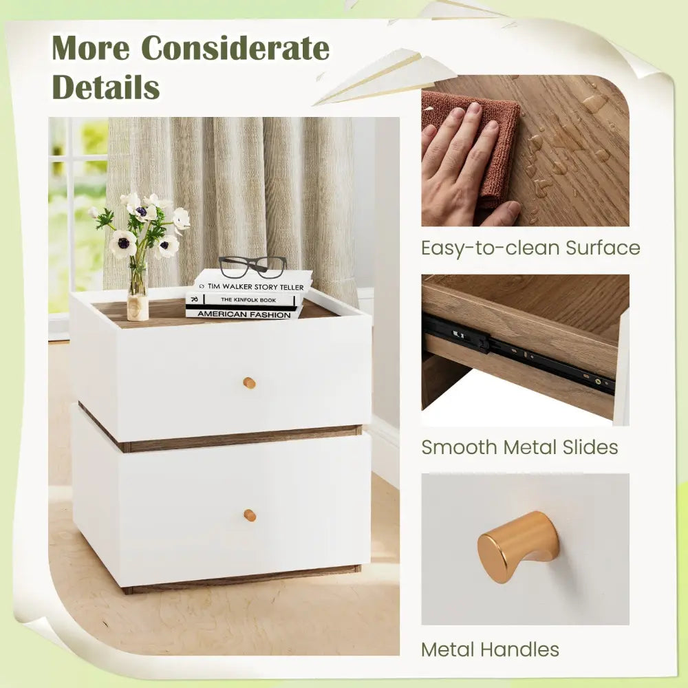 2-Drawer Modern Nightstand with Storage for Living Room Bedroom Costway