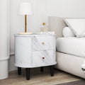 2-Drawer Nightstand Modern Faux Marble Bedside Table with Storage-White - White - Nightstands