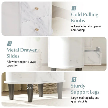 2-Drawer Nightstand Modern Faux Marble Bedside Table with Storage-White Costway